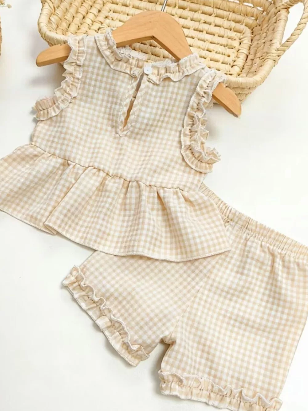 Children's Gingham Ruffle Trim Tank Top & Shorts Set, image 18
