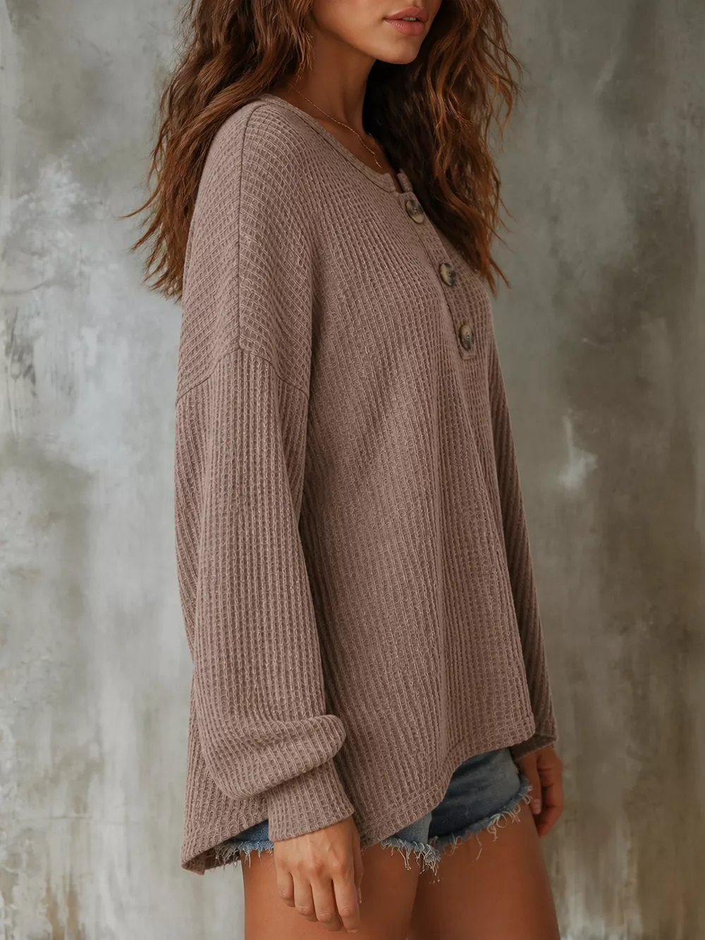 Button Detail Dropped Shoulder Knit Top, image 5