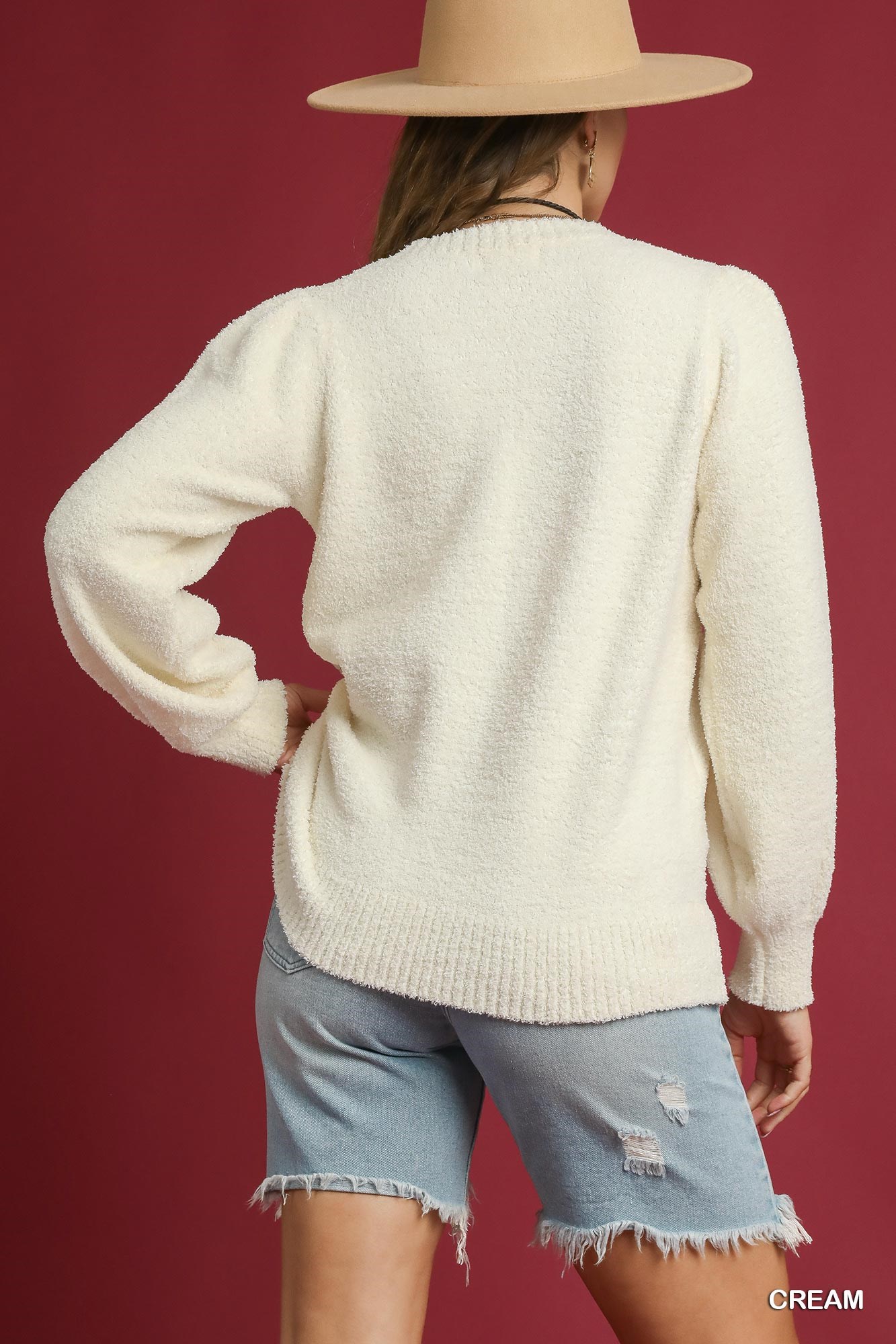 Textured Long Sleeve Sweater with Ribbed Trim, image 3