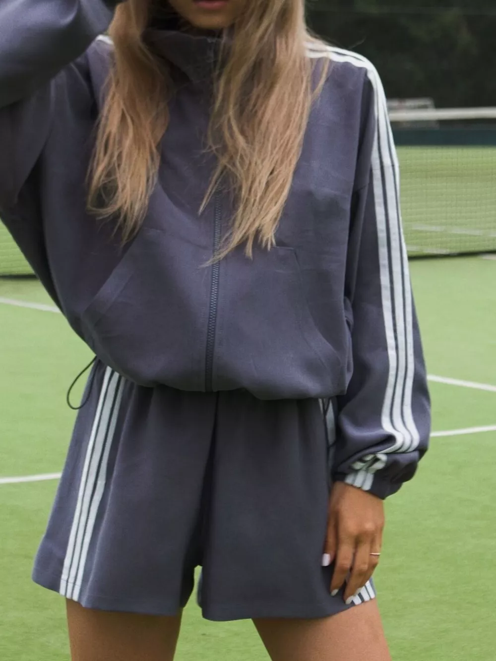 Side Stripe Detail Cropped Sporty Jacket and Shorts Set, image 2