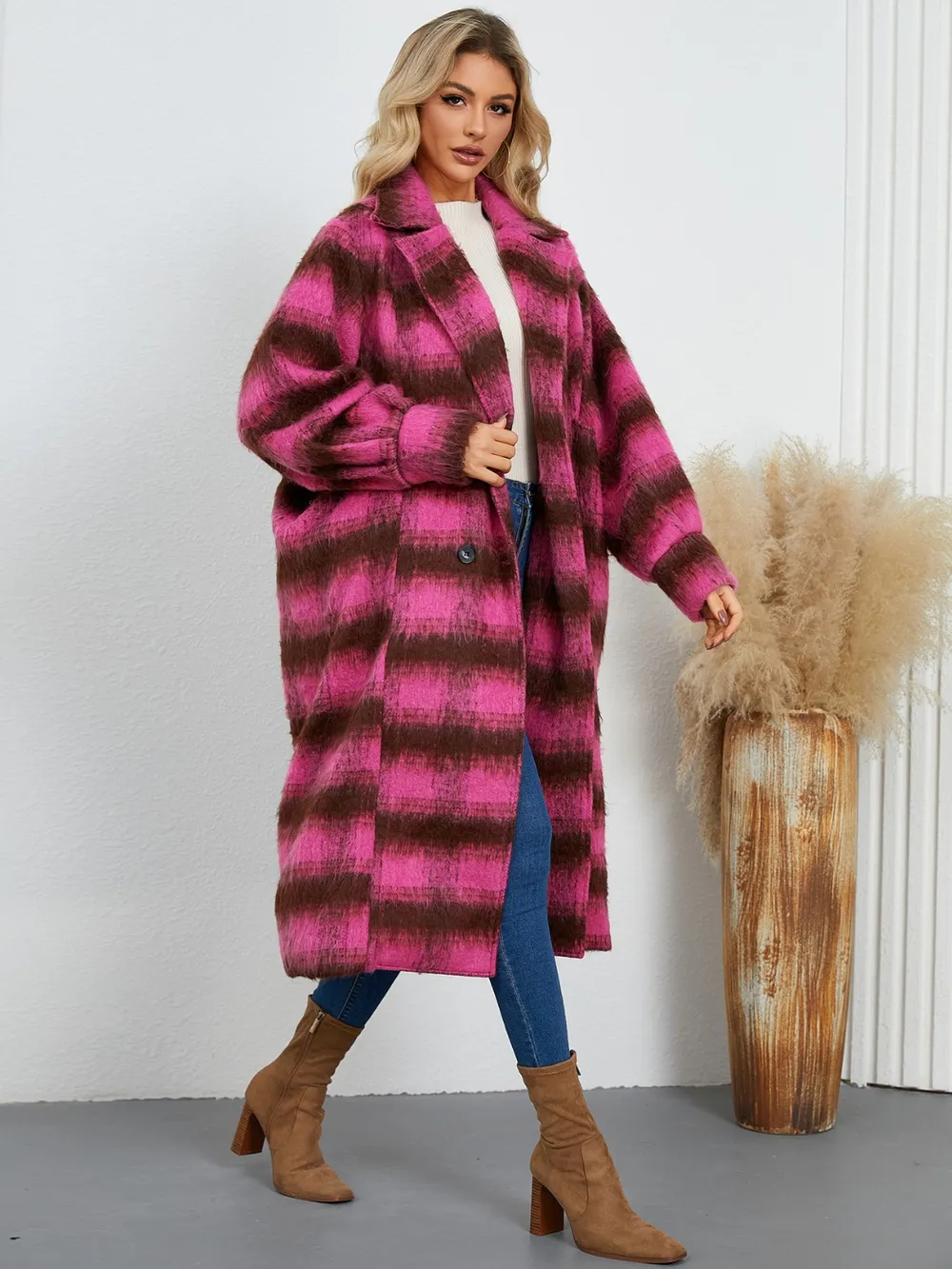 Contrast Double-Breasted Long Sleeve Longline Coat, image 10