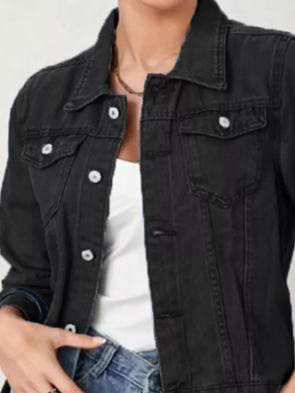Button Up Long Sleeve Denim Jacket, image 5