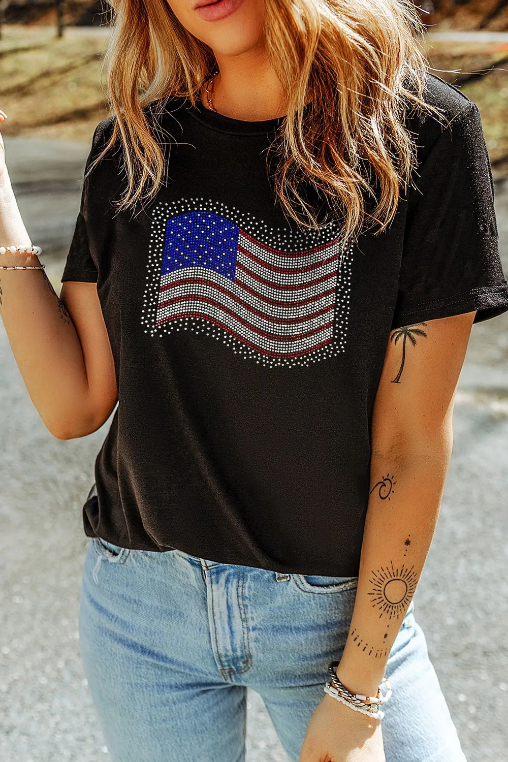 US Flag Round Neck Short Sleeve T-Shirt, image 2