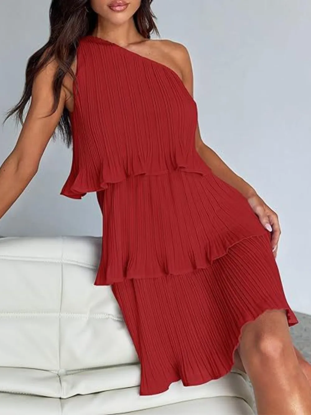 Layered Single Shoulder Mini Dress, image 7