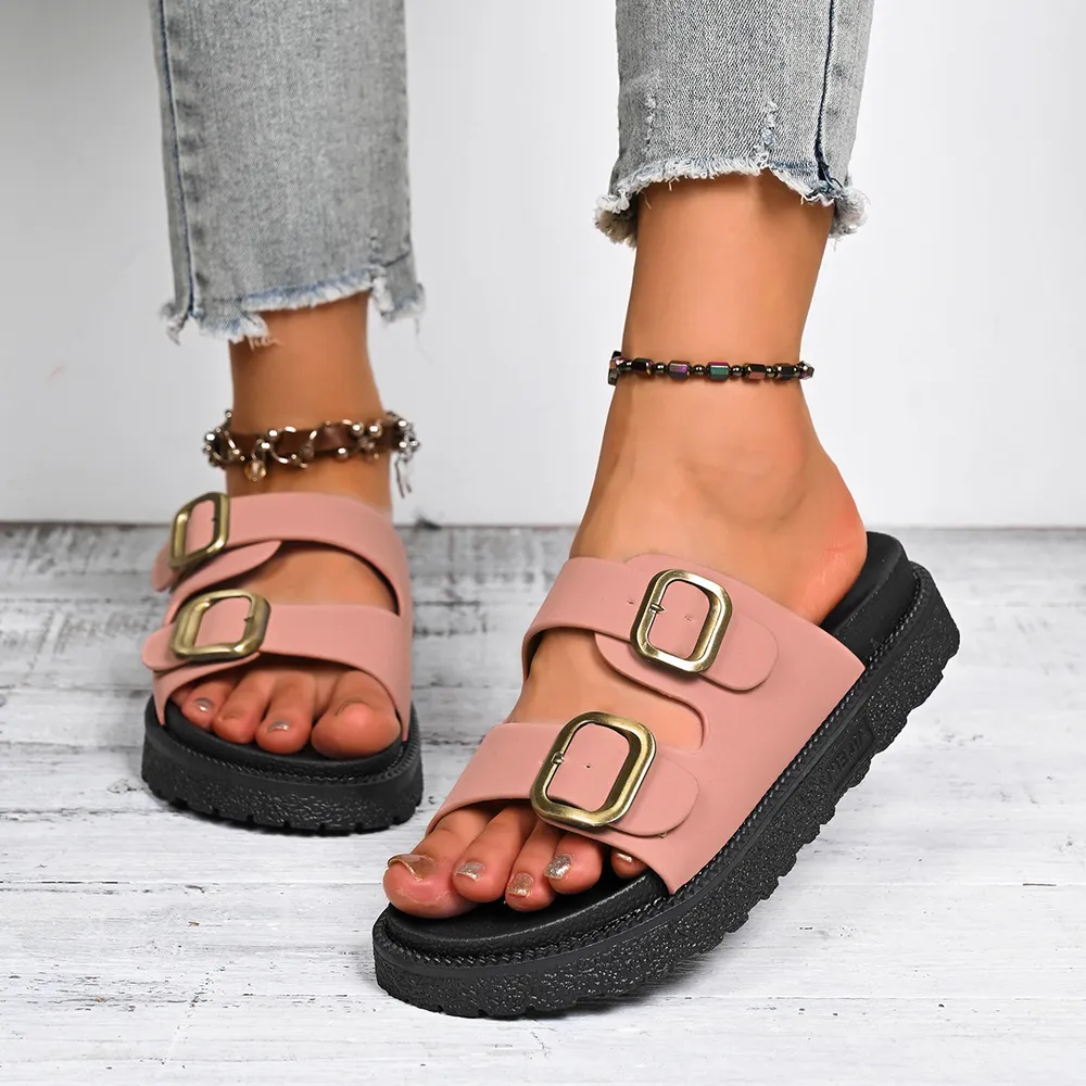 Double Buckle Slide Sandals, image 2