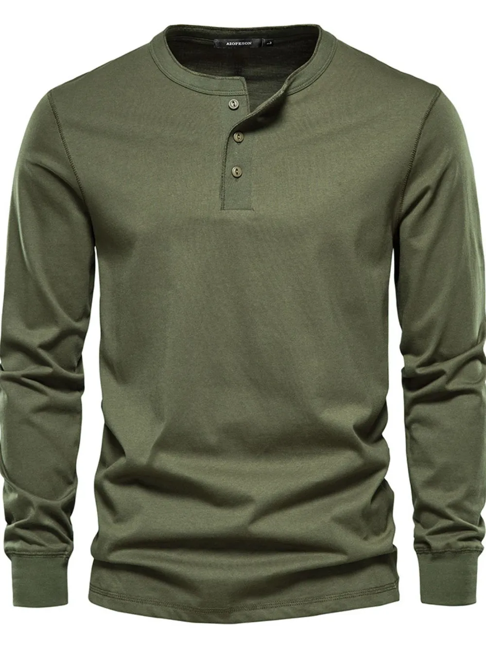 Men's Full Size Quarter Button Round Neck Long Sleeve T-Shirt Plus Size, image 2