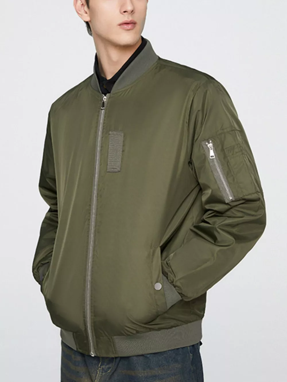 Men's Plus Size Zip Up Lightweight Bomber Jacket, image 3