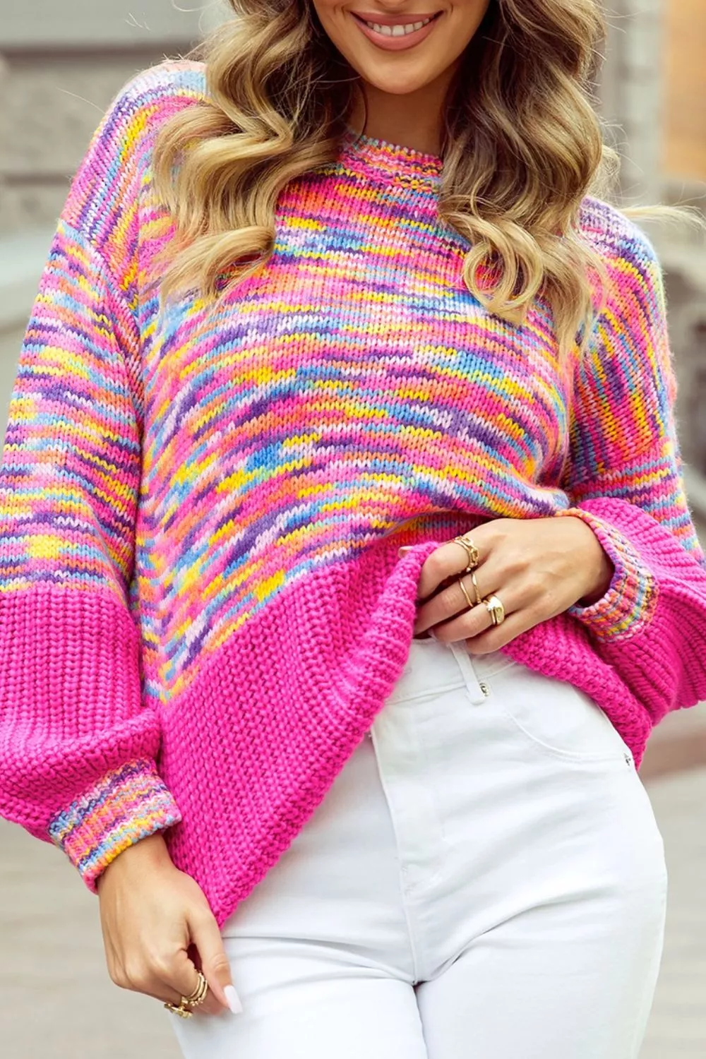 Colorful Knit Crew Neck Sweater, image 3