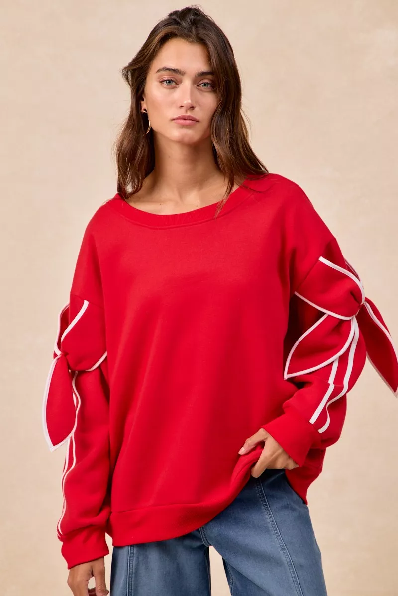Bow Detail Sleeves Fleece Sweatshirt, image 11