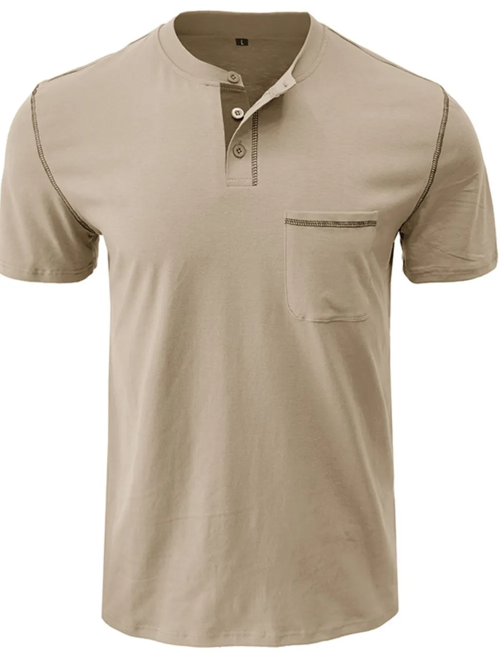 Men's Full Size Casual Henley T-Shirt with Contrast Stitching and Pocket Plus Size, image 12
