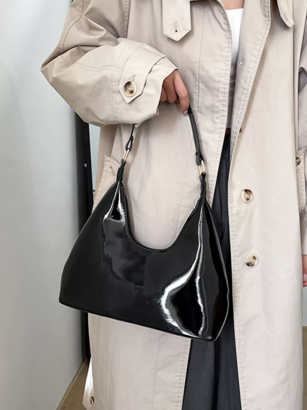 Solid Color Leather Shoulder Bag, image 2