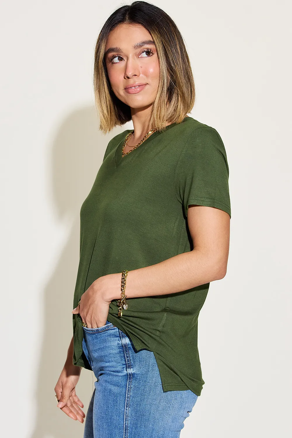 Full Size V-Neck High-Low T-Shirt, image 6