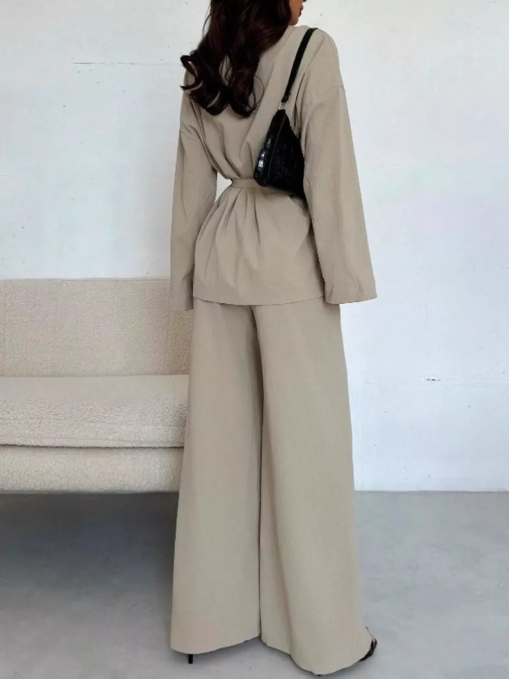 Front Tied Shirt and Wide-Leg Pants Set, image 6