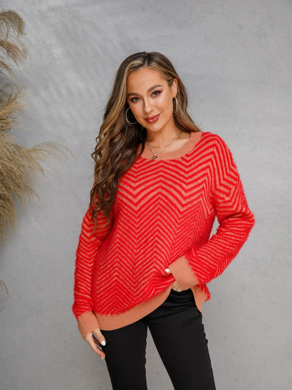 Striped Round Neck Dropped Shoulder Sweater, image 10