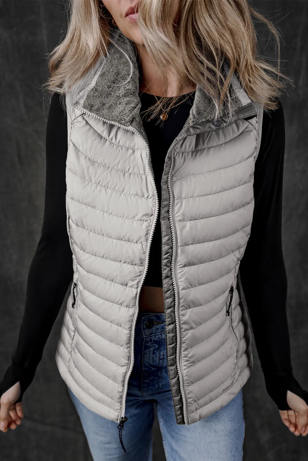Pocketed Zip Up Vest Coat, image 2
