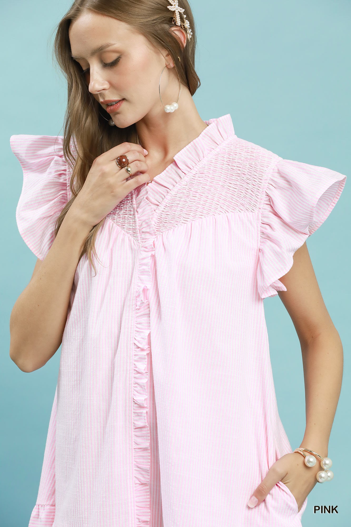 Stripe Smocked Yoke Ruffle Dress, image 5