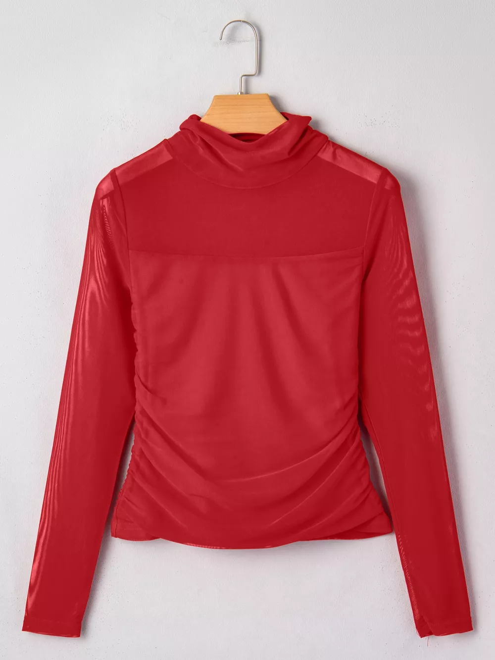 Sheer Mesh Patchwork High Neck Long Sleeve Top, image 6