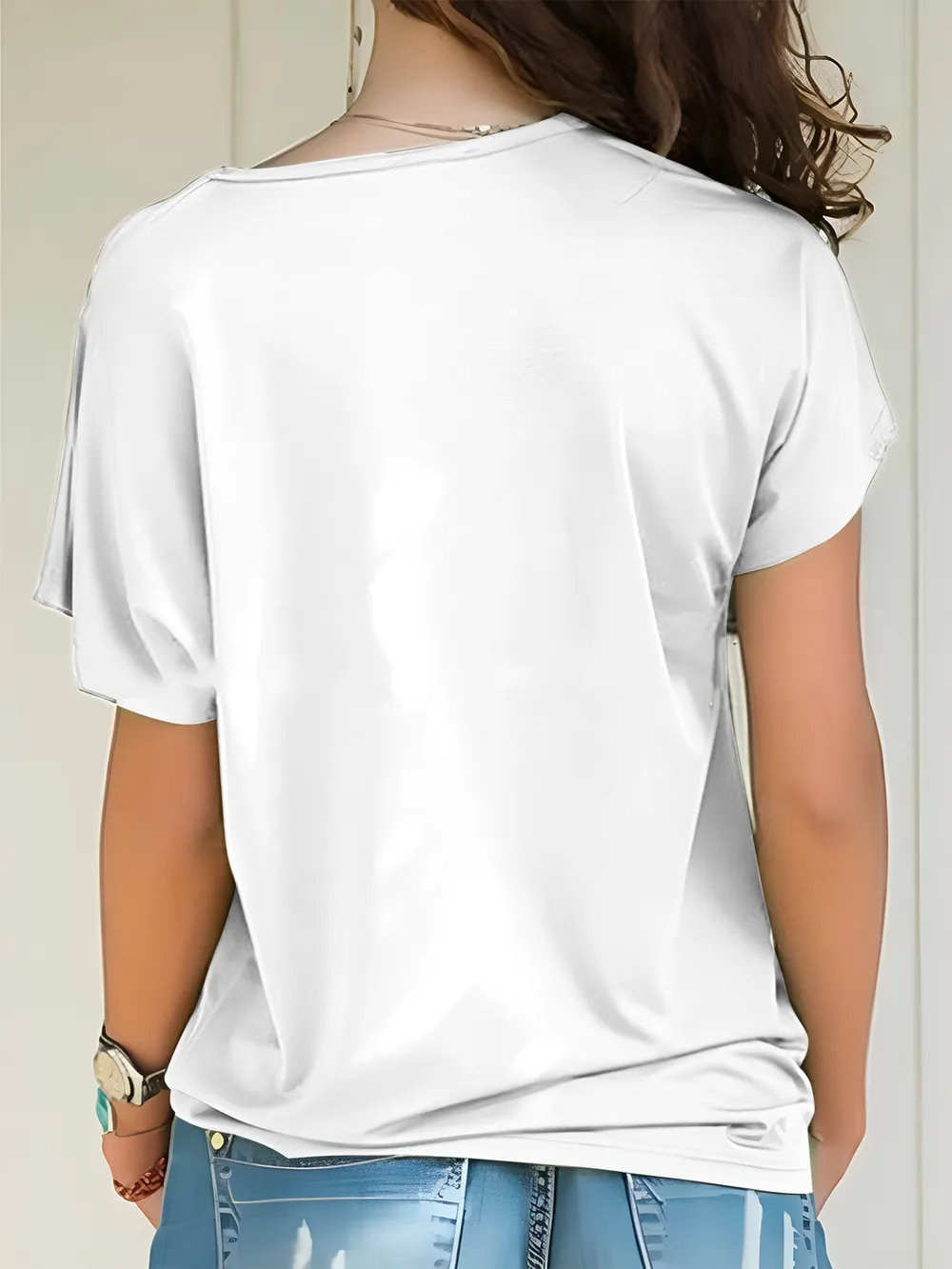 Asymmetrical Neck Short Sleeve T-Shirt, image 5