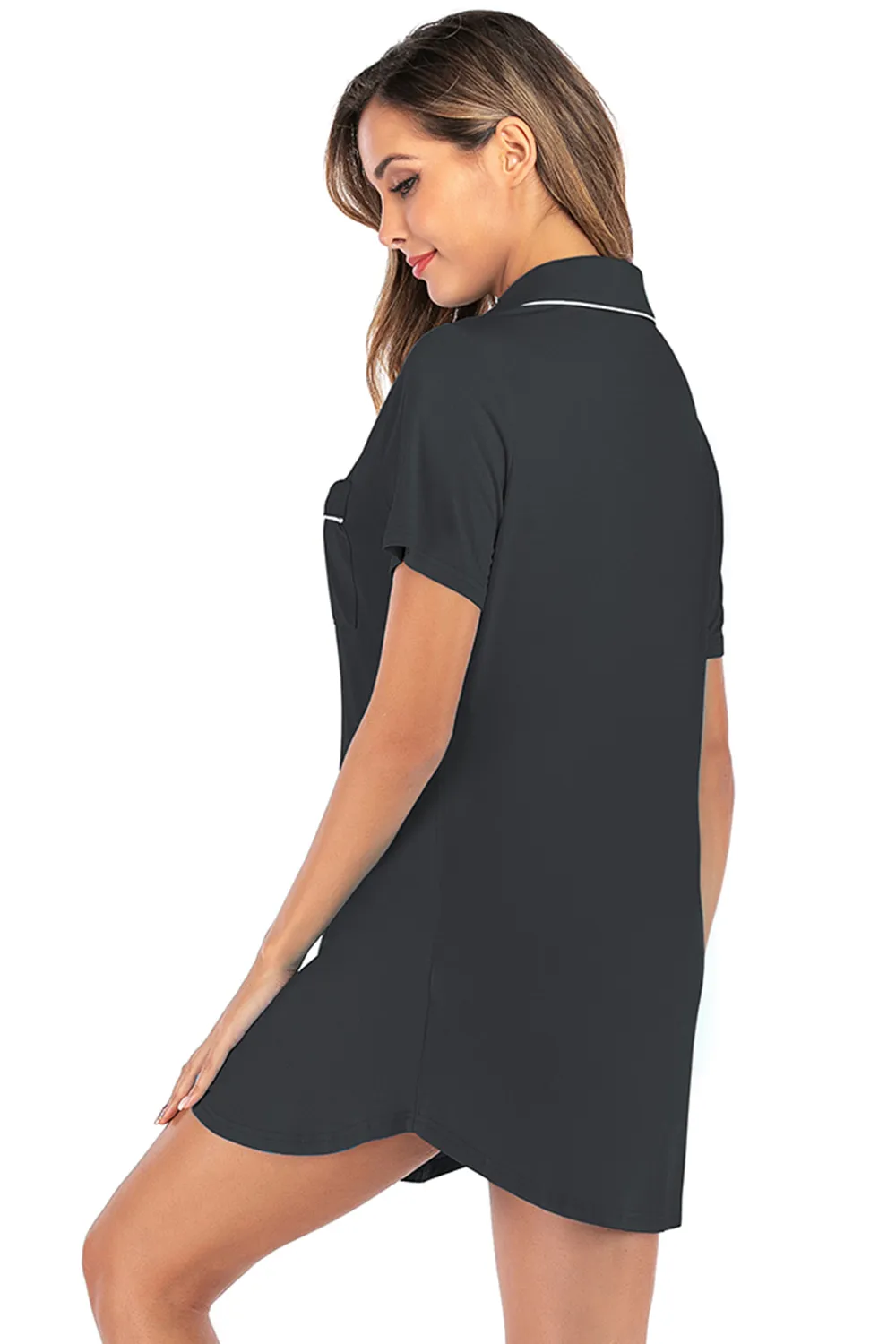 Contrast Piping Pocketed Short Sleeve Lounge Dress, image 7