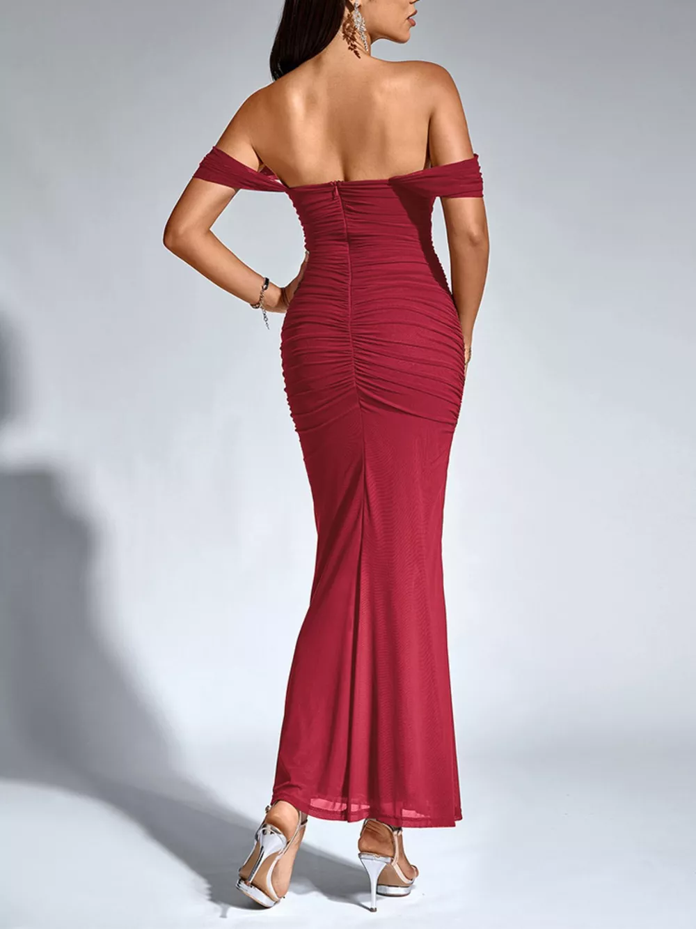 Off-Shoulder Ruched Mermaid Maxi Dress, image 3