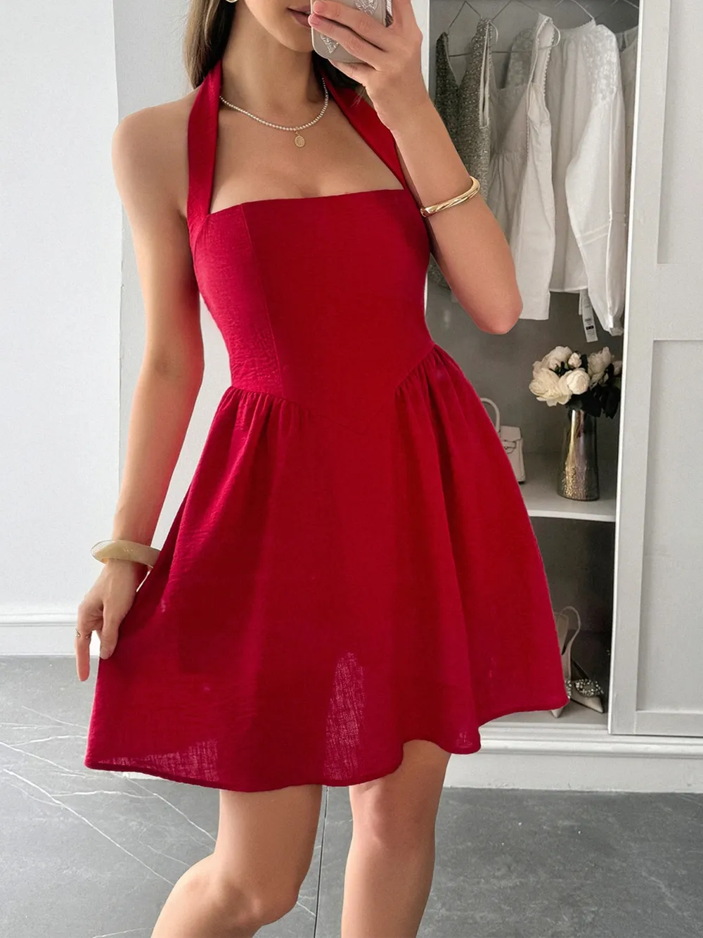 Halter Neck Summer Mini Dress, image 4