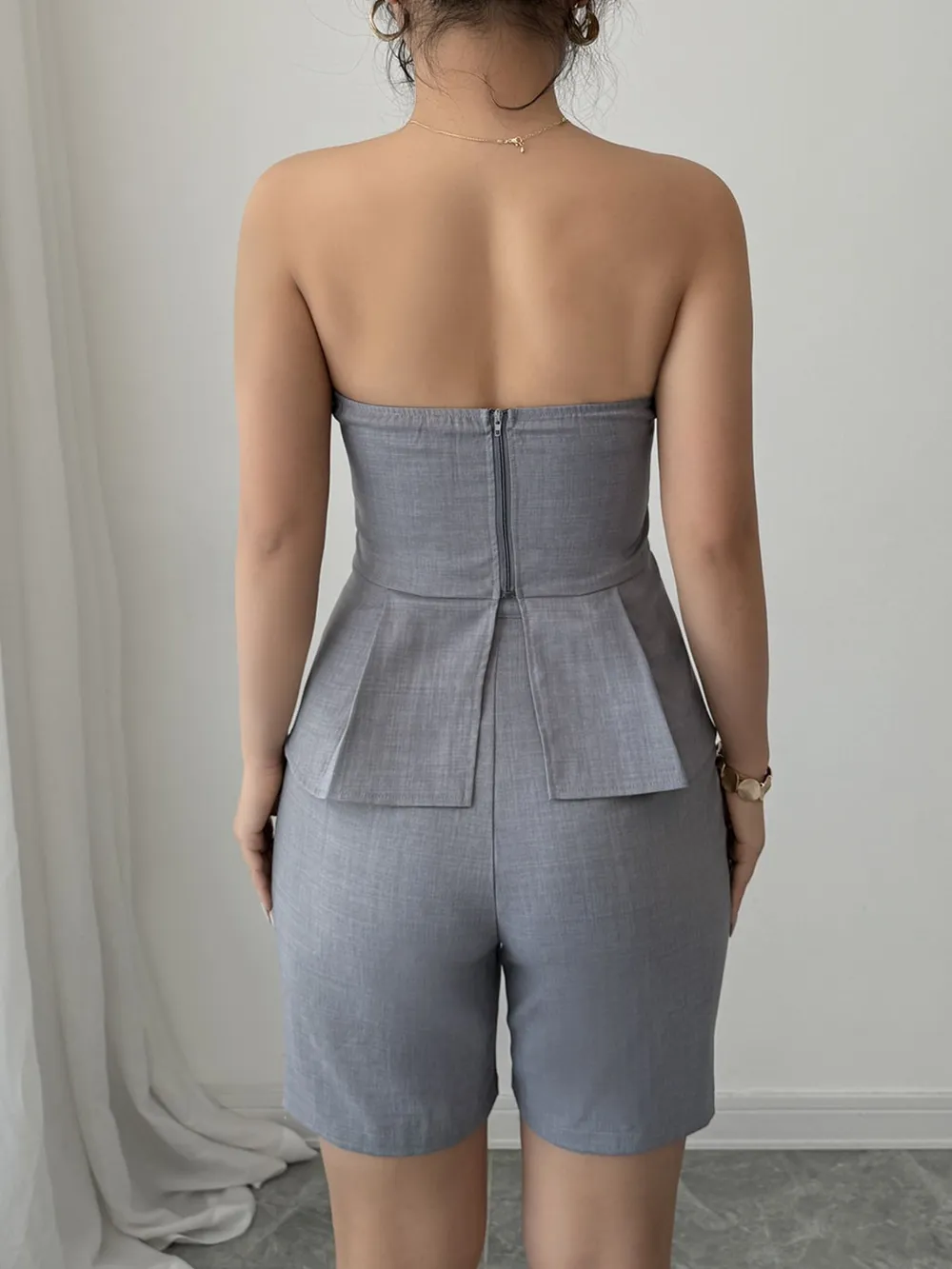 Strapless Peplum Top and Shorts Two-Piece Set, image 4