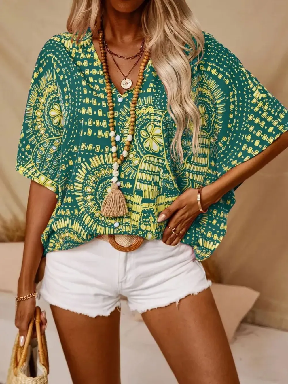 Printed V-Neck Half Sleeve Top, image 3