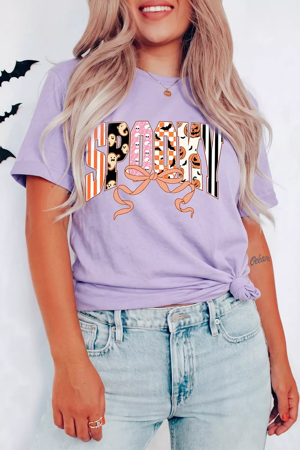 Halloween Spooky Letter Graphic Round Neck Casual T Shirt, image 2