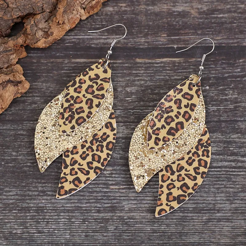 PU Leather Leopard Leaf Earrings, image 2