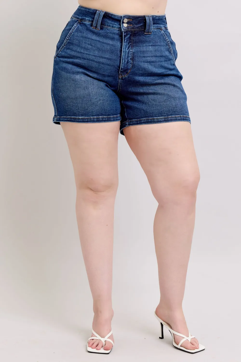 Full Size Double Button Waistband Denim Shorts Plus Size, image 3