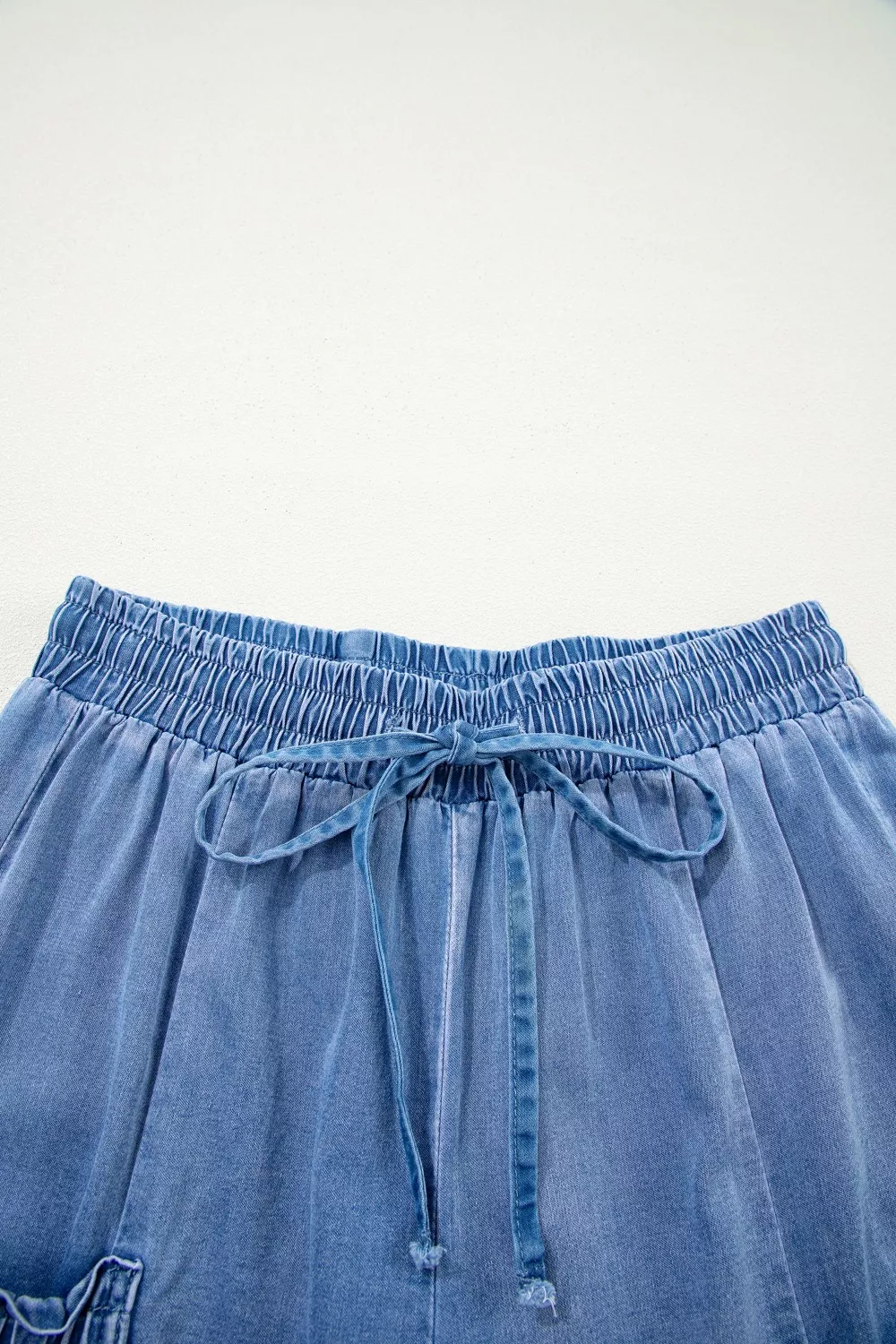 Drawstring Elastic Waist Pocketed Loose Jeans, image 5