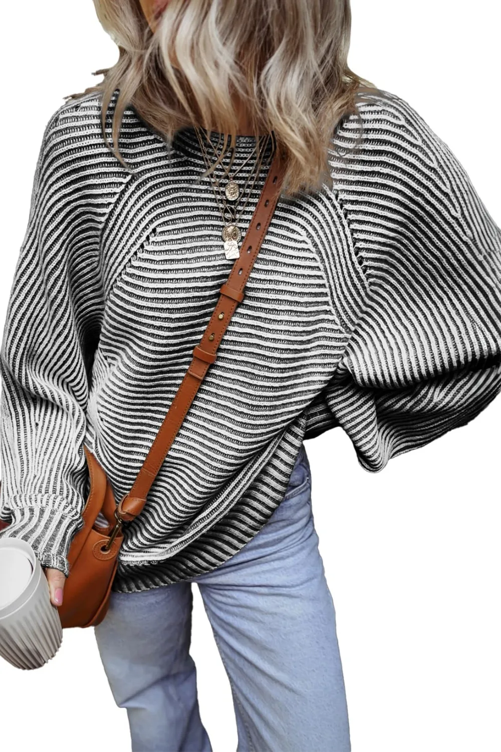 Textured Striped Round Neck Long Sleeve Top, image 3