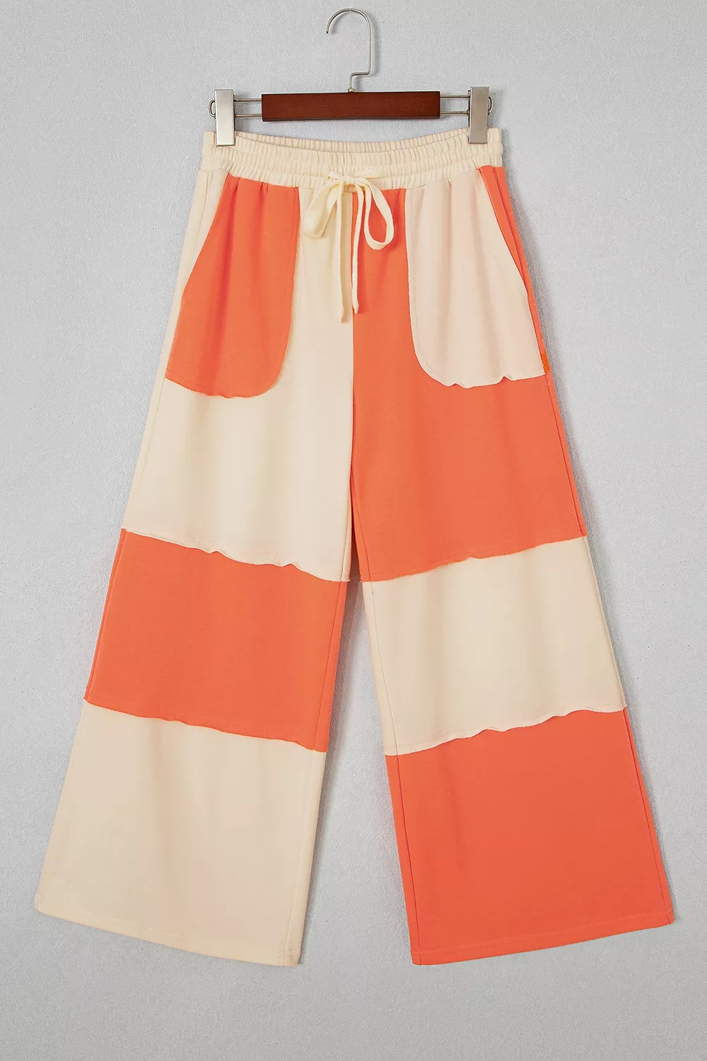Raw Seam Colorblock Wide Leg Ankle Length Casual Pants, image 6