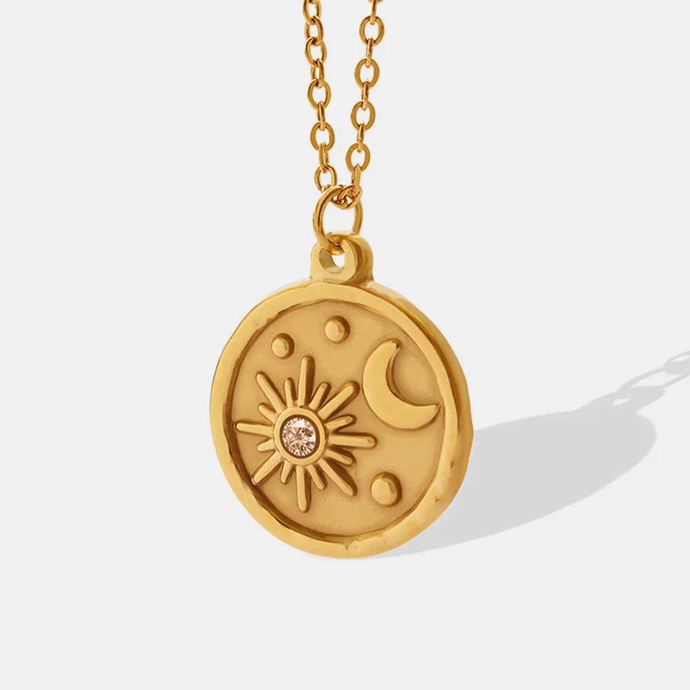 Zircon Titanium Steel Coin Shape Necklace, image 6