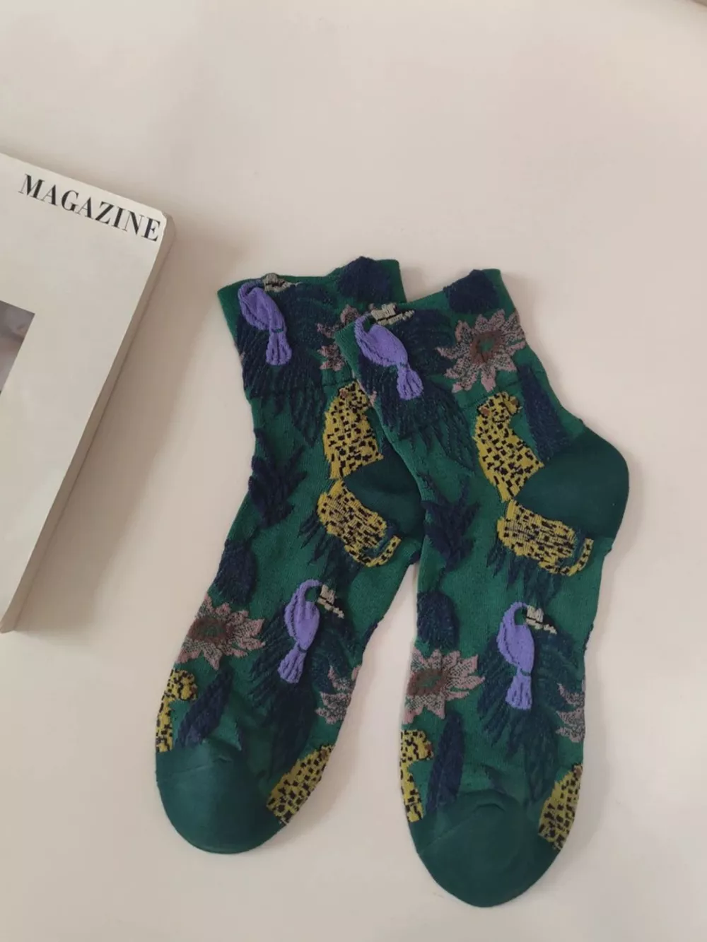 Leopard and Toucan Pattern Cotton Knit Socks, image 10