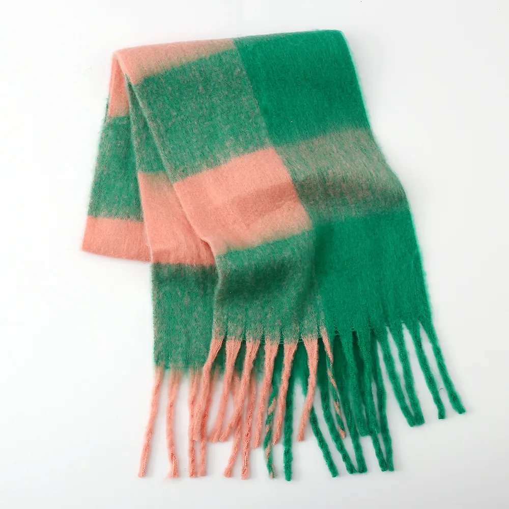 Fringe Contrast Plaid Polyester Scarf, image 6