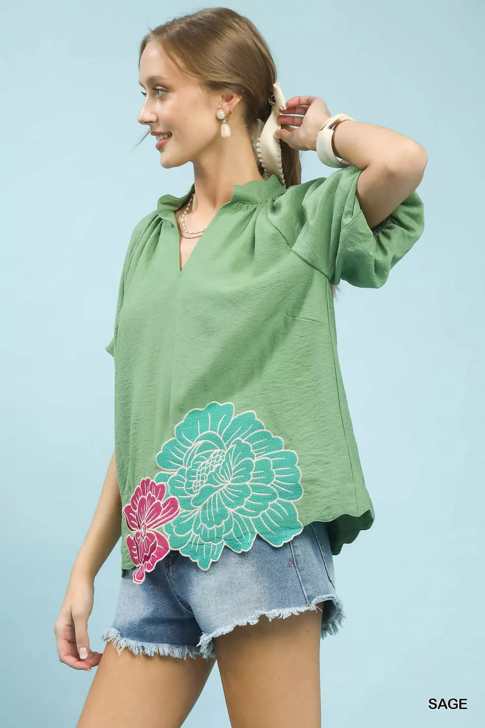 Floral Embroidered Hem Blouse, image 2