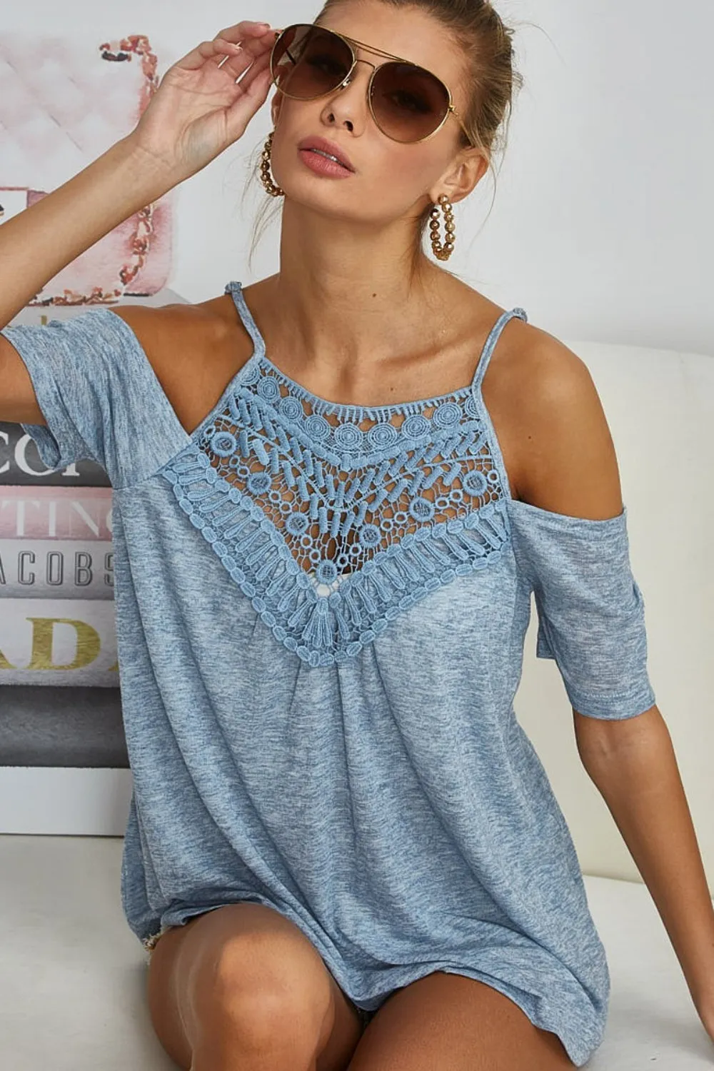 Front Crochet Lace Adjustable Strap Top, image 2