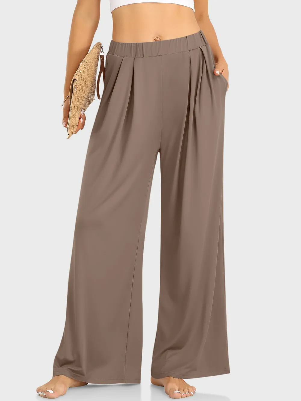 Elastic Waist Wide Leg Pants, image 2