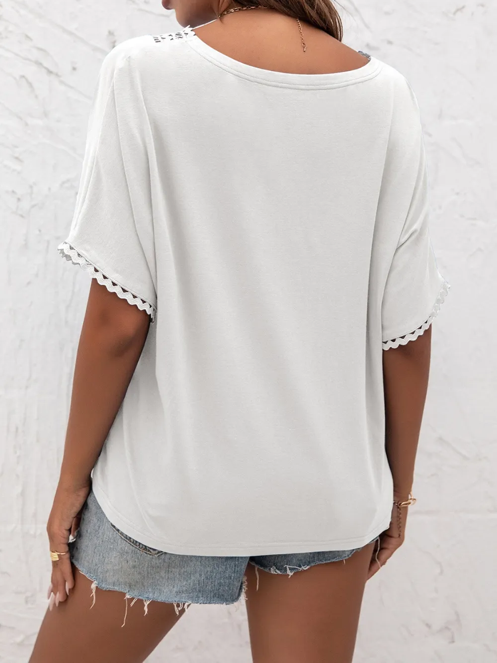 Lace Detail V-Neck T-Shirt, image 8