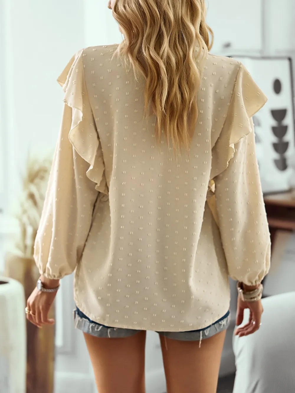 Swiss Dot Ruffled Long Sleeve Blouse, image 9