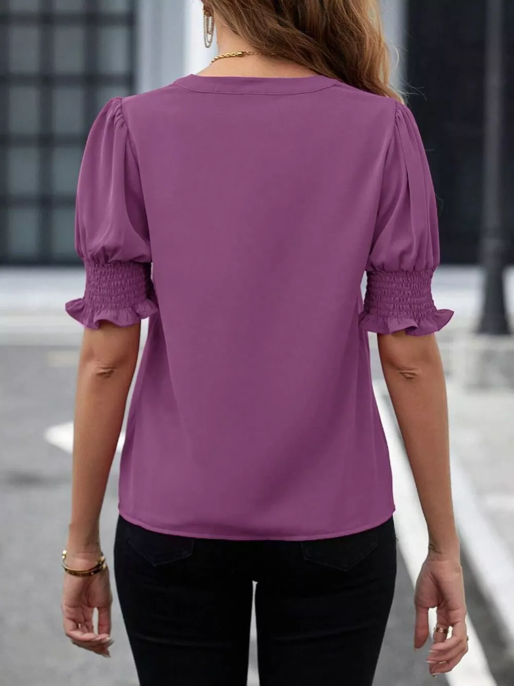 Notched Half Sleeve Blouse, image 6