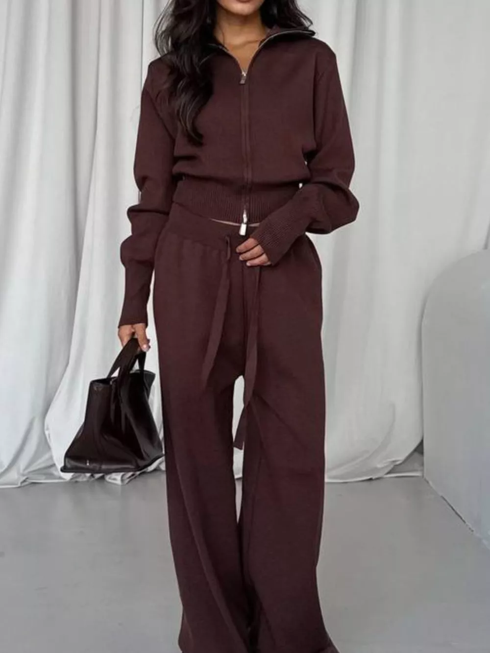 Zip-Up Outerwear and Drawstring Pants Set