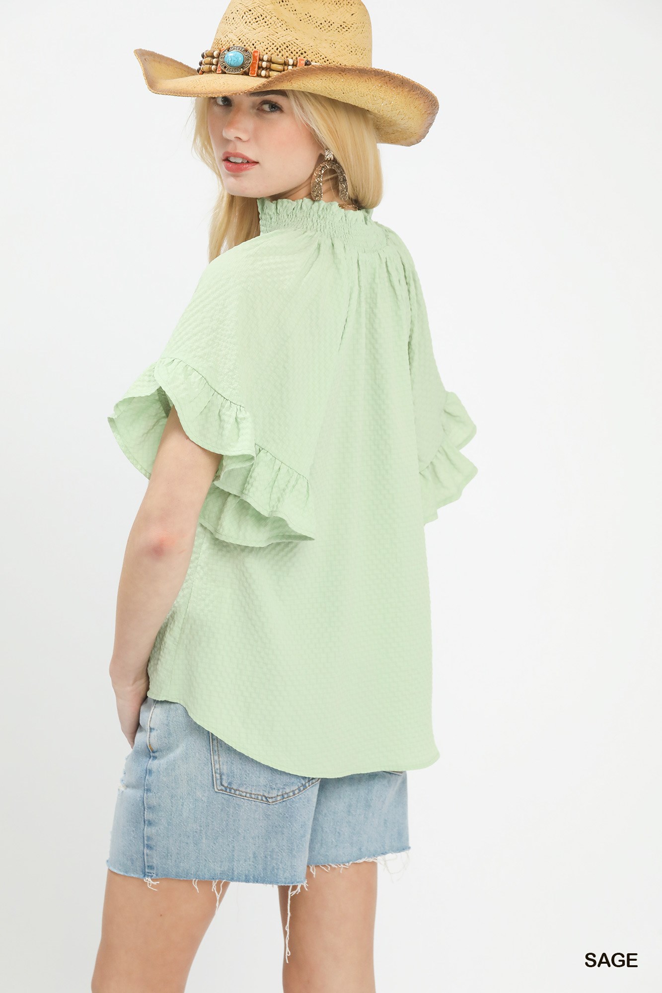 Textured Ruffle Sleeve Blouse, image 3