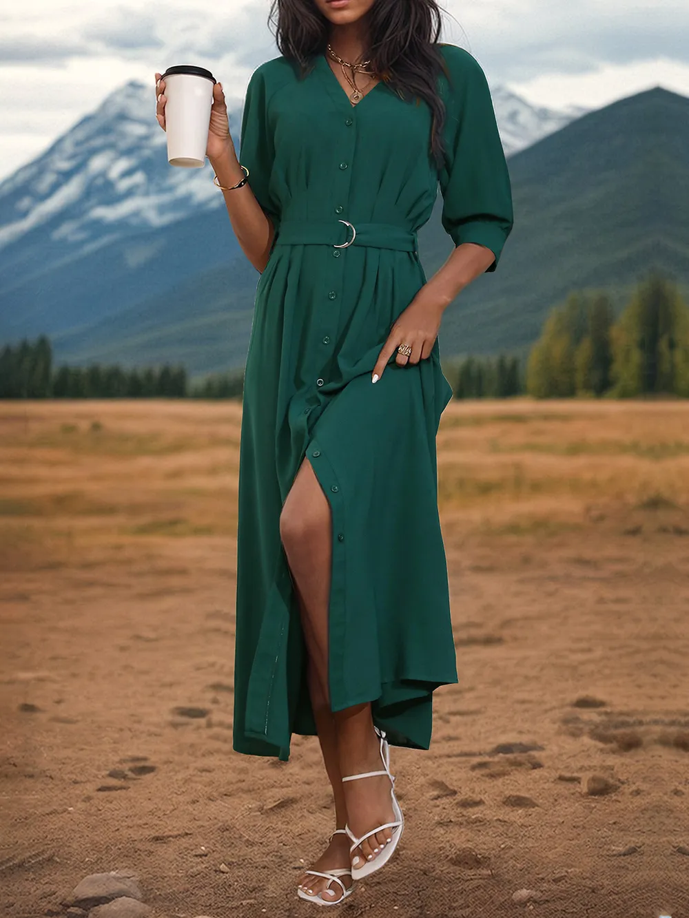 Button Up Half Sleeve Dress, image 2