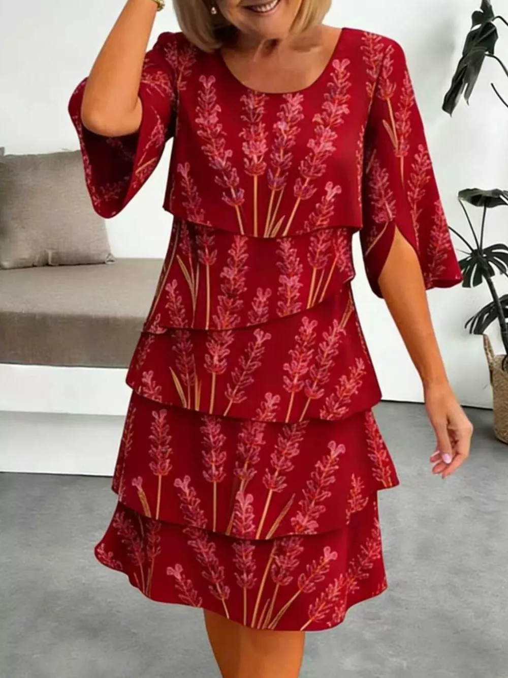 Full Size Floral Print Ruffle Hem Dress Plus Size, image 14