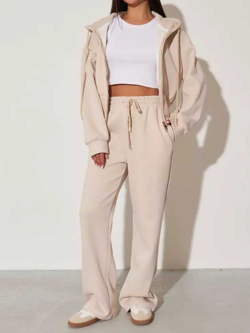 Zip-Up Hoodie and Wide-Leg Sweatpants Set, image 6