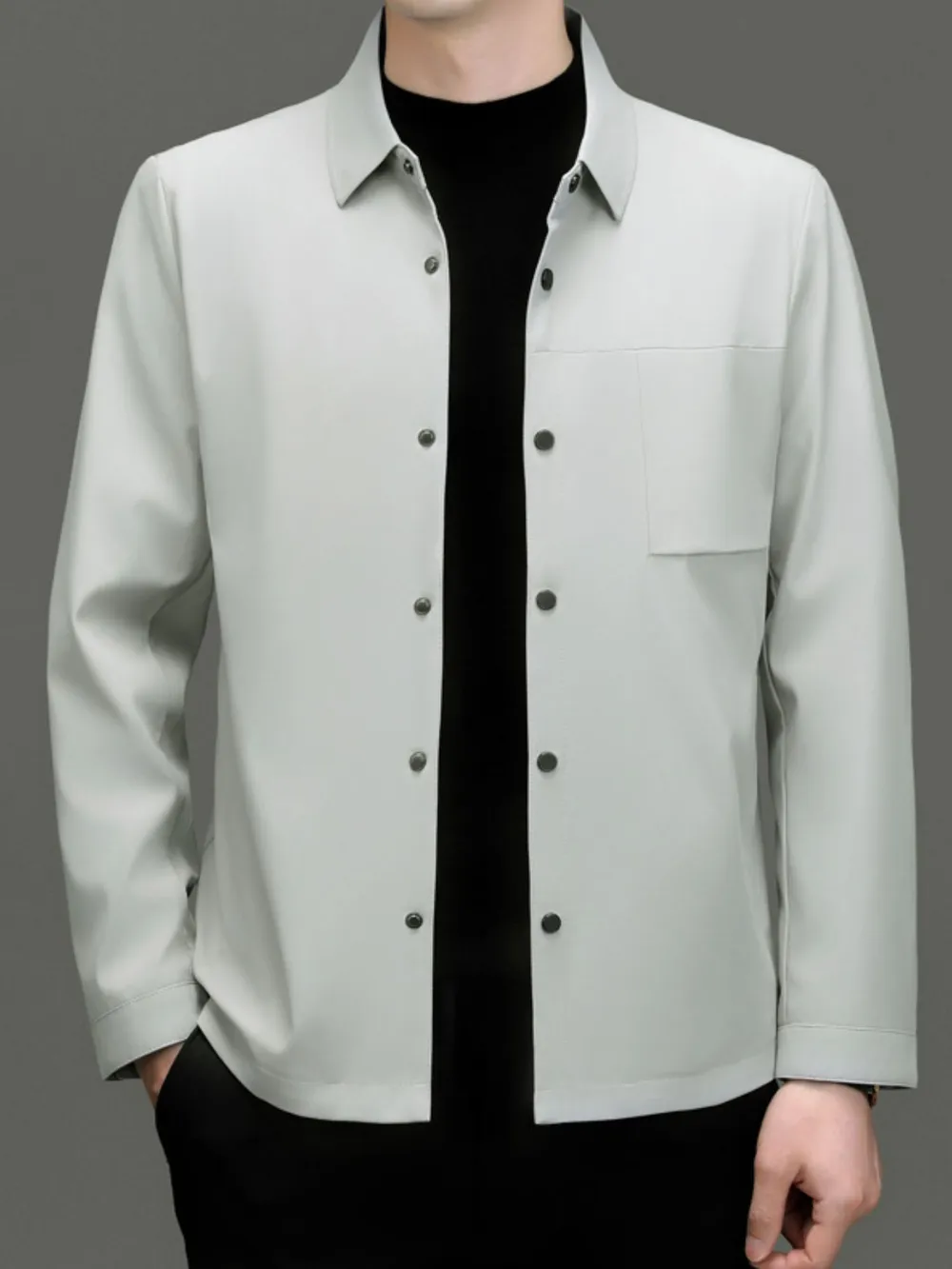 Men's Plus Size Button Up Long Sleeve Jacket, image 3