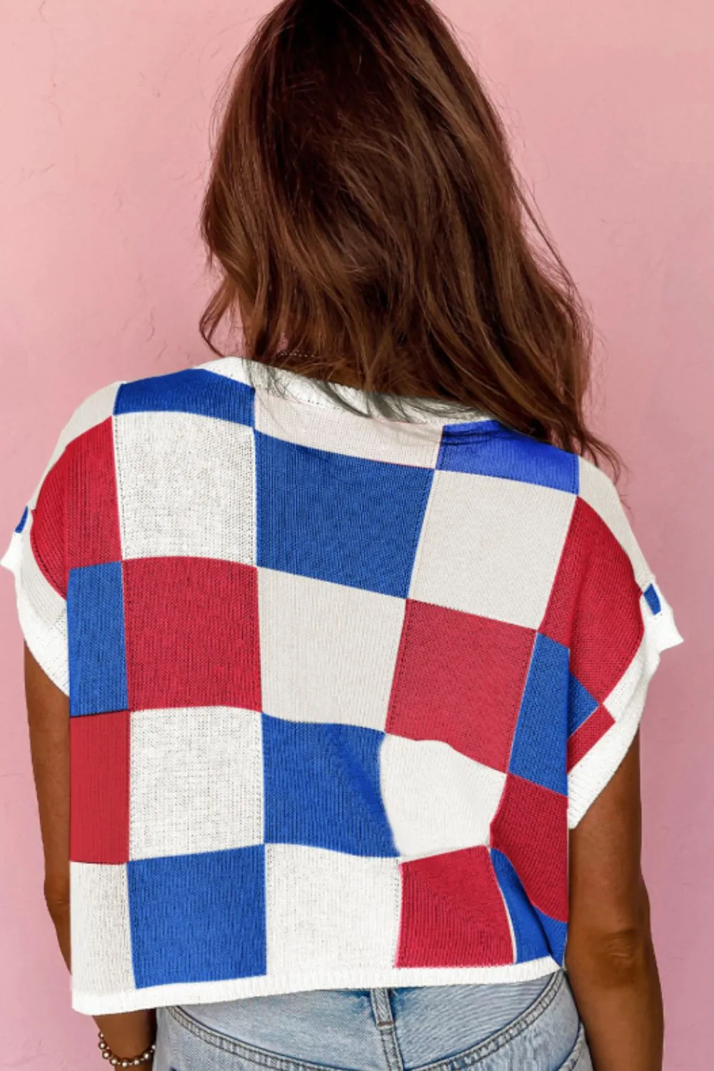 Sequin Heart Color Block Round Neck Knit Top, image 2