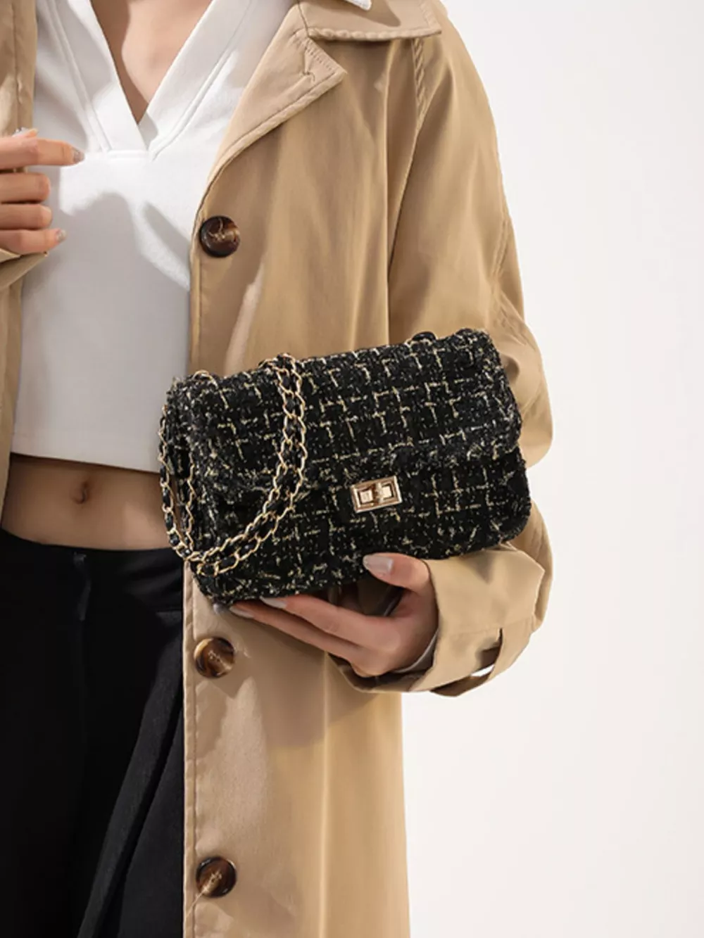 Tweed Flap Crossbody Bag